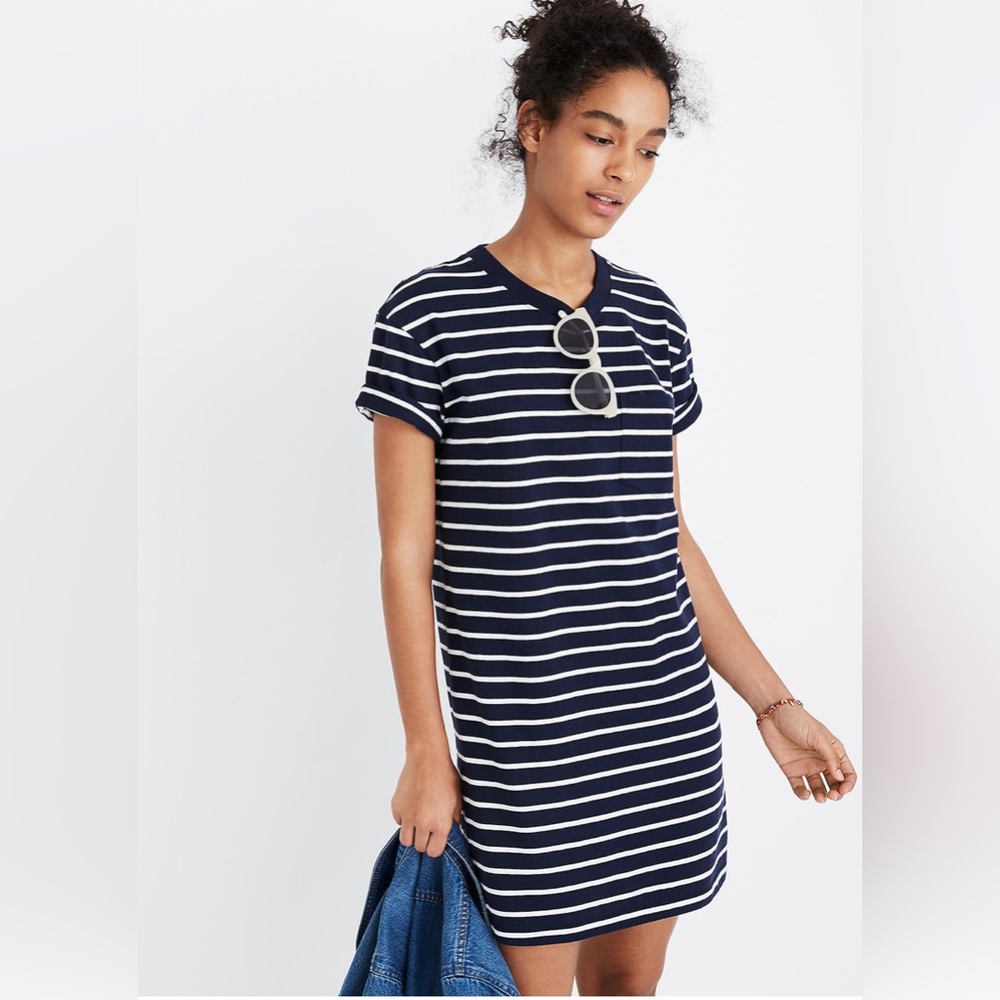 Madewell Navy Striped Pocket Tee Dress
